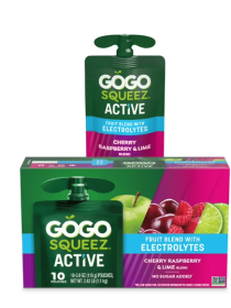 GoGo squeeZ Active Fruit Blend with Electrolytes, Cherry Raspberry Lime, 3.9 oz/10ct