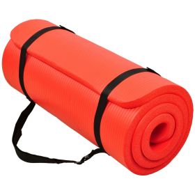 All-Purpose 1-Inch Extra Thick High Density Anti-Tear Exercise Yoga Mat with Carrying Strap (Color: Red)